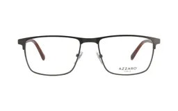 Armazón para lentes recetados Azzaro, modelo 31188, de metal color gris con forma rectangular y patillas marrones.