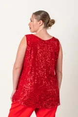 Blusa italiana de paillettes color marrón, sin mangas y de talle único.