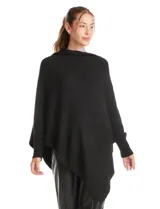 Poncho asimétrico de tejido con lurex, con cuello recto y mangas japonesas con puños ajustados.