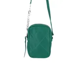Bandolera negra de cuero con diseño capitoneado. Tiene correa desmontable combinada de cadena plateada y cuero.
