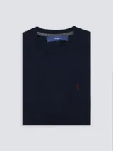 Buzo azul marino de algodón liviano, con cuello redondo y logo bordado al tono en el pecho.