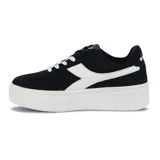 Championes Diadora de plataforma modelo Bamplat para mujer, de color negro con detalles blancos en los laterales, cordones y suela gruesa.
