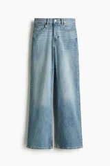 Jean wide leg de tiro alto en denim de algodón con ligero stretch, corte amplio y cinco bolsillos tradicionales.