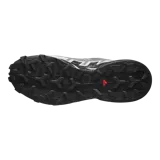Championes Salomon Speedcross 6 de color negro, diseñados específicamente para trail running. Presentan una estructura robusta y técnica, capellada sintética y textil con refuerzos termosellados, sistema de cordones de ajuste rápido Quicklace y suela con tacos profundos para máxima tracción en terrenos difíciles.