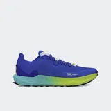 Championes de trail running Altra modelo Timp 5, color azul con detalles en verde y blanco.