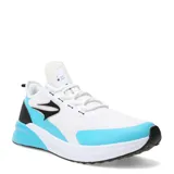 Championes deportivos Topper modelo Squat II, con diseño en color blanco, detalles en azul vibrante y acentos en negro. Presentan una estructura de malla transpirable, cordones frontales y suela con tecnología de amortiguación.