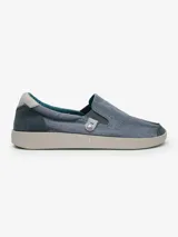 Zapatos Satorisan modelo Kung Fu Cotton Vintage de color gris azulado, tipo slip-on con elásticos laterales y suela de goma gris claro.