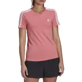 Remera Adidas Essentials 3 Stripes de corte ajustado color rosa con las tres rayas blancas en las mangas y logo bordado en el pecho.