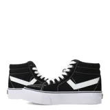 Championes tipo bota de lona negra con plataforma blanca, cordones blancos y detalle de logo lateral en blanco.