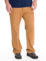 Pantalon cargo de corte recto, color marrón, con bolsillos laterales tipo cargo y bolsillos traseros con solapa. Confeccionado en tejido de sarga de algodón resistente.