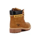 Bota acordonada color camel con suela marrón y logo de la marca en la lengüeta y el lateral.