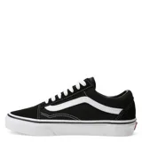 Championes Vans Old Skool negros con la franja lateral blanca, confeccionados en lona y gamuza, con suela de goma blanca.