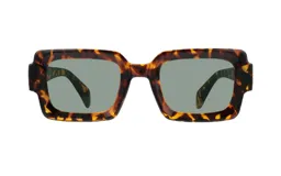 Lentes de sol unisex con marco rectangular de carey y lentes grises.