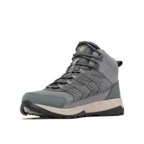 Bota de senderismo Columbia modelo Strata Trail Mid WP, color gris con detalles en tonos más oscuros y suela en color beige. Confeccionada en una combinación de malla, ante y piel sintética, cuenta con tecnología impermeable y transpirable Omni-Tech, mediasuela ligera Techlite para mayor amortiguación y suela de caucho de alta tracción Omni-Grip.