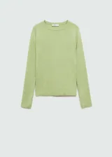 Buzo de punto fino con cuello redondo y manga larga, de diseño recto y corte clásico.