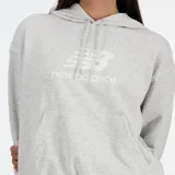 Canguro gris con capucha, de corte holgado y logo de New Balance estampado en el frente.