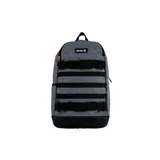 Mochila Hurley No Comply gris melange con detalles en negro, base reforzada, múltiples tiras frontales estilo táctico y logo de la marca en la parte superior.