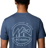 Remera técnica de manga corta Columbia, color azul melange, con cuello redondo y el logo de la marca estampado en el pecho.