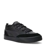 Championes urbanos Puma modelo Park Lifestyle OG, color negro, con diseño de corte bajo. Presentan una combinación de texturas en cuero sintético y gamuza, con la icónica franja lateral de la marca y suela de goma resistente.