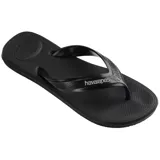 Ojotas Havaianas Top Max Comfort color negro con logo blanco en las tiras.
