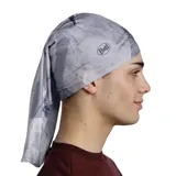 Cuello multifuncional Buff de microfibra elástica con estampado abstracto en tonos grises y blancos.