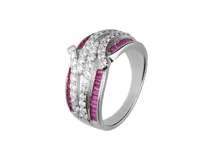 Anillo de plata 925 con circonias fucsia y blancas.