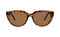 Lentes de sol con armazón de acetato en estampado carey y cristales marrones con forma redondeada tipo cat-eye.