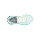 Zapatillas de trail running Merrell Morphlite para mujer, color celeste con detalles en blanco, gris y verde.