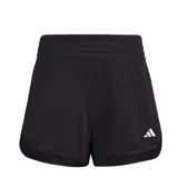 Short deportivo Adidas Pacer Knit de tiro alto, confeccionado en tejido técnico con tecnología AEROREADY para absorción de humedad. Presenta cintura elástica ancha y logo de la marca estampado en el frente.