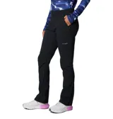 Pantalón de senderismo Columbia Titanium, color negro, con tecnología termorreflectante Omni-Heat Infinity y repelente de humedad Omni-Shield. Presenta cintura alta con cinturón integrado, rodillas articuladas, bolsillos con cierre y aberturas reforzadas en los puños.