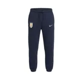 Pantalón de entrenamiento Nike de la Selección Uruguaya, color azul marino. Presenta cintura elástica con cordón ajustable, puños acanalados en los tobillos, logo de Nike en blanco y escudo de la AUF en el muslo derecho.