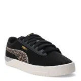 Championes urbanos Puma Jada Classic, con capellada de cuero sintético negro, suela de goma blanca y detalle de animal print en el lateral. Incluye plantilla SoftFoam+ para mayor amortiguación.