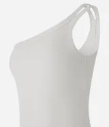 Blusa color naranja, confeccionada en tejido rib de algodón, con escote de un solo hombro y doble asa.