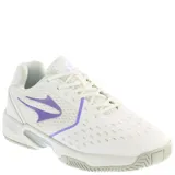 Championes deportivos Topper, color blanco con detalles en violeta. Presentan un diseño de malla transpirable en los laterales, cierre con cordones y suela de goma con patrón de tracción.