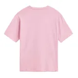 Remera rosa de manga corta con cuello redondo y estampado frontal de una estrella azul con el logo de Vans en el centro.