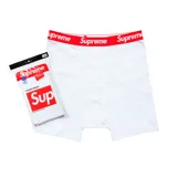 Boxer blanco de algodón con cintura elástica roja con logo Supreme repetido.