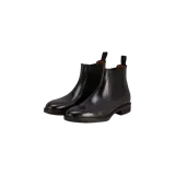 Botas Chelsea de cuero color negro, con elásticos laterales y tiradores traseros.