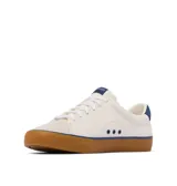 Championes Columbia modelo Bonehead Lea Omni-Grip, color blanco con detalles en azul y suela de goma marrón. Confeccionados en una mezcla de cuero y materiales sintéticos, ideales para uso cotidiano.