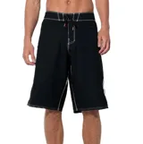 Boardshort de baño Billabong modelo Spec Pulse Og de largo extendido (23 pulgadas), color negro con costuras contrastantes en blanco y cordones de ajuste en la cintura con detalles en naranja.
