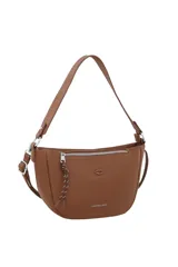 Cartera bandolera Oreiro de cuero sintético negro, con cierre superior, bolsillo frontal con cierre y tirador de cordón estampado. Presenta detalle de aplique de labios y logo impreso en la parte frontal, además de asa ajustable.