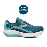 Championes de running Joma Hispalis Men 2417, color azul petróleo con detalles en celeste y amarillo flúor. Capellada de malla con tecnología VTS para ventilación, entresuela de doble densidad DUAL REACTIVE y suela de caucho DURABILITY.