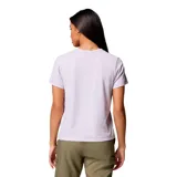 Remera de manga corta Columbia Sun Trek SS II para mujer, color lila claro, con cuello redondo y pequeño logo de la marca bordado en el pecho.