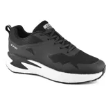 Championes deportivos y casuales Hi-Tec modelo Sam, color negro con suela blanca y detalles de diseño texturizado en los laterales. Cuentan con cordones y tirador trasero.