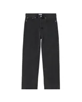 Pantalón de jean estilo baggy, de corte holgado y tiro medio, en color negro lavado. Cuenta con cinco bolsillos tradicionales, cierre de botón y bragueta con cremallera.