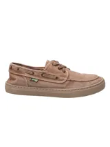 Sneaker tipo náutico color café claro, confeccionado en algodón orgánico con cordones al tono y suela de goma al tono.
