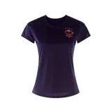 Remera Asics de mujer color violeta, de manga corta, con logo Fujitrail estampado en el pecho.