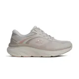 Championes deportivos Skechers D’Lux Walker 3.0, color beige con detalles en rosa suave. Cuentan con capellada de malla transpirable y refuerzos sintéticos, entresuela de gran volumen para amortiguación y suela flexible con buen agarre.