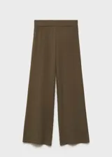 Pantalón de punto fino con diseño wide leg, tiro alto y cintura con elástico. Presenta un corte recto y largo, confeccionado en una mezcla de viscosa, poliéster y poliamida.