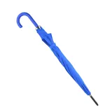 Paraguas largo azul con estructura metálica y mango de goma.