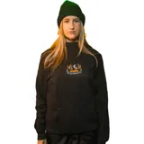 Canguro negro con capucha y bolsillo tipo canguro. Estampado frontal con logo de la marca Kaboa y diseño inspirado en Jägermeister con astas de ciervo, luna y hojas.